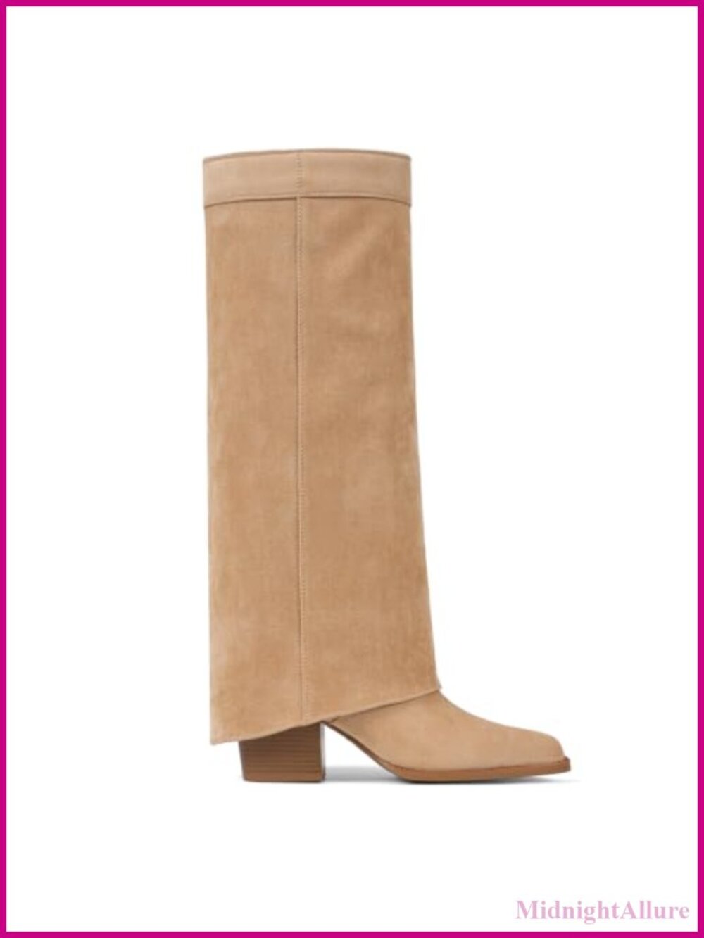 Women's Knee High Boots Square Toe Chunky Heel Fold Over Slouchy Wide Calf